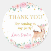 Onderful Deer Roze Bloemen Verjaardag Ronde Sticker (Voorkant)