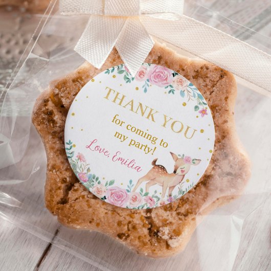 Onderful Deer Roze Bloemen Verjaardag Ronde Sticker