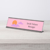 Ondergaande zon met wolken: Anjer Roze Bureau Naambordje (Voorkant)