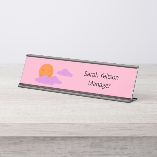 Ondergaande zon met wolken: Anjer Roze Bureau Naambordje (Voorkant)