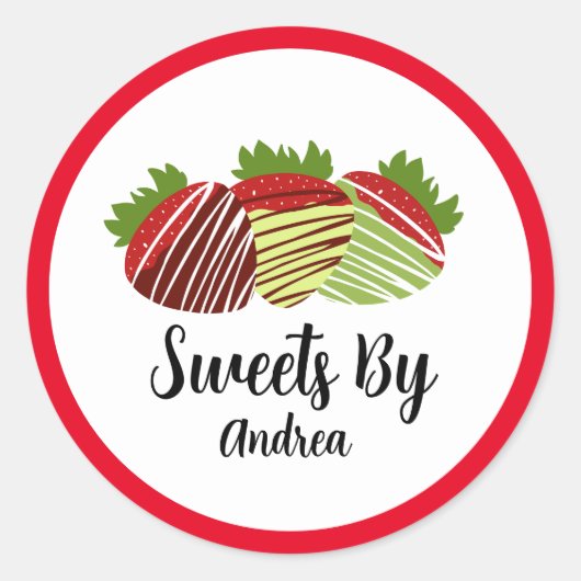 Ondergedompelde chocolade Aardbeien Sweets Shop Ronde Sticker (Voorkant)