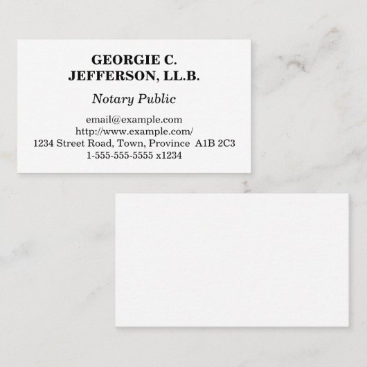 Ondergenoemd openbaar Visitekaartje (Voorkant / Achterkant)