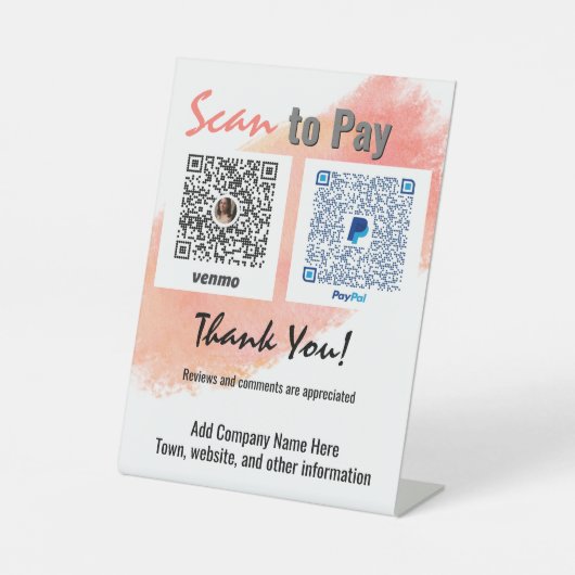 Ondergetekende bij betaling via Venmo PayPal Busin Reclamebord Met Voetstuk (Voorkant)