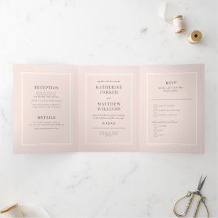 Ondergewaardeerde elegantie Blush Pink All-in-One  Drieluik Uitnodiging