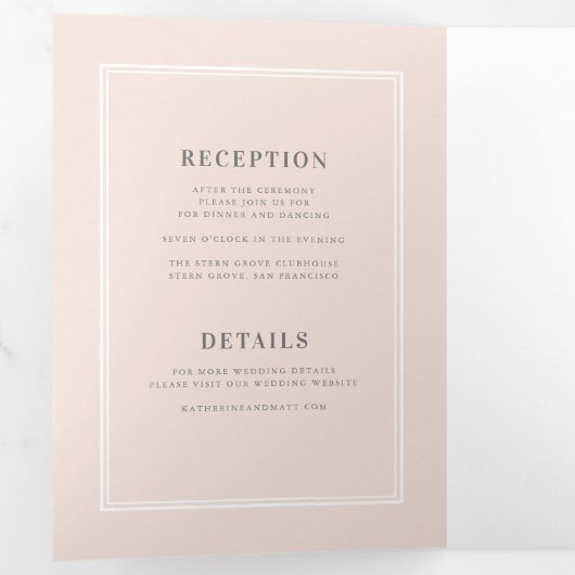 Ondergewaardeerde elegantie Blush Pink All-in-One  Drieluik Uitnodiging (Binnenzijde eerst)