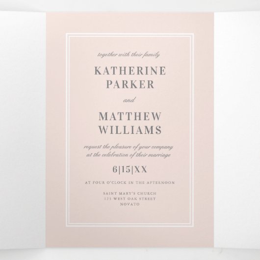 Ondergewaardeerde elegantie Blush Pink All-in-One Drieluik Uitnodiging (Binnenkant midden)