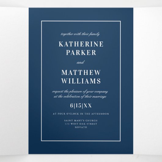 Ondergewaardeerde elegantie Navy Blue All-in-One W Drieluik Uitnodiging (Binnenkant midden)