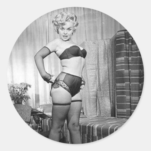 Ondergoedmodel vintage foto ronde sticker (Voorkant)