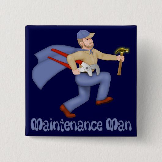 Onderhoud Man Vierkante Button 5,1 Cm (Voorkant)