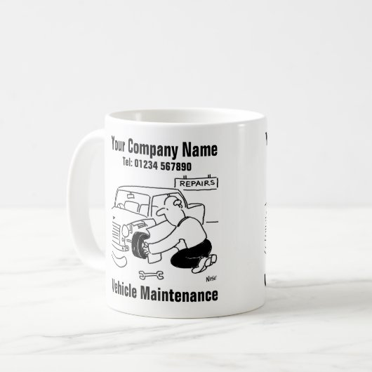 Onderhoud van het voertuig. Funny Garage Mechanic Koffiemok (Voorkant links)
