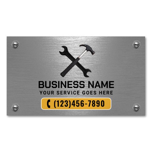 Onderhoudsservice voor reparatie van handyman Faux Magnetisch Visitekaartje (Voorkant)