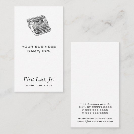  onderhoutverdringerige schrijfmachine visitekaartje (Voorkant / Achterkant)
