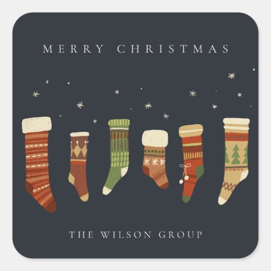 ONDERNEMING ELEGANT NAVY GREEN CHRISTMAS STOCKINGS VIERKANTE STICKER (Voorkant)