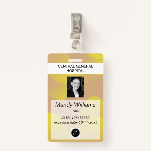 Onderneming ID Werknemer foto logo gele golfnaam Badge (Voorkant met clip)