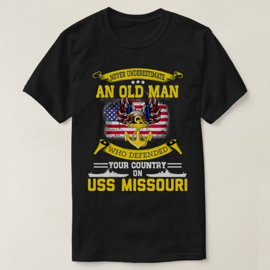 Onderschat nooit de Amerikaanse Missouri BB63-slag T-shirt (Design voorkant)
