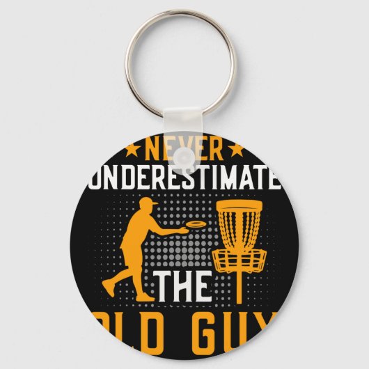 Onderschat nooit de oude man Disc Golf Frisbee Sleutelhanger (Voorkant)
