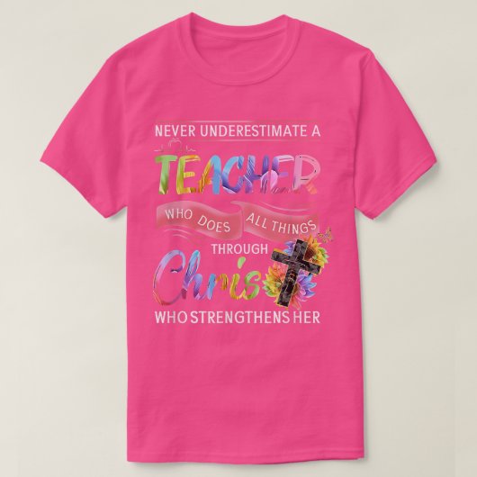 Onderschat nooit een leraar die alles doet t-shirt (Design voorkant)