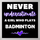 Onderschat nooit een meisje dat badminton speelt poster (Voorkant)