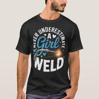 Onderschat nooit een meisje dat geschoold kan lass t-shirt