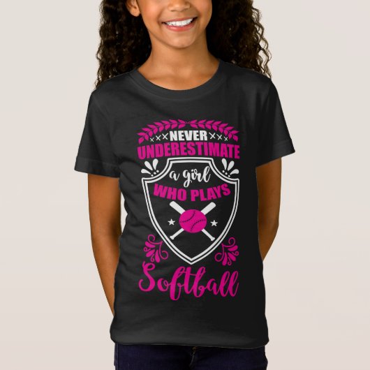 Onderschat nooit een meisje dat softball roze spee t-shirt (Voorkant)