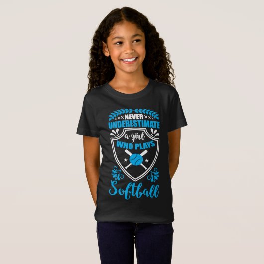 Onderschat nooit een meisje dat Softball T-Sh spee T-shirt (Voorkant volledig)