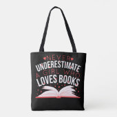 Onderschat nooit een meisje dat van boeken houdt tote bag (Achterkant)