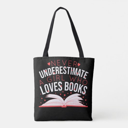 Onderschat nooit een meisje dat van boeken houdt tote bag (Achterkant)