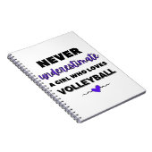 Onderschat nooit een meisje dat van volleybal houd notitieboek (Rechterzijde)