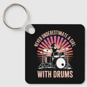 Onderschat nooit een meisje met een drumstel vrouw sleutelhanger