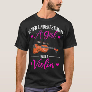 Onderschat nooit een meisje met een viool t-shirt