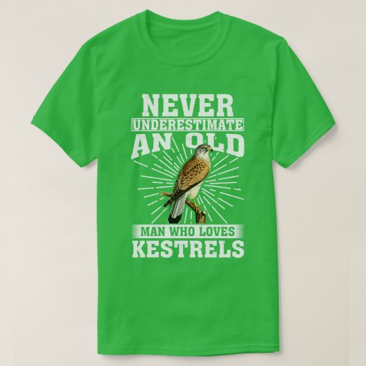 Onderschat nooit een oud Man dat van Kestrels houd T-shirt (Design voorkant)