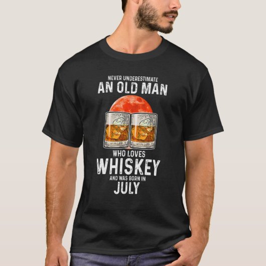 Onderschat nooit een oud Man dat van Whiskey J hou T-shirt (Voorkant)