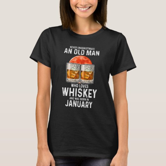 Onderschat nooit een oud Man dat van Whiskey J hou T-shirt (Voorkant)