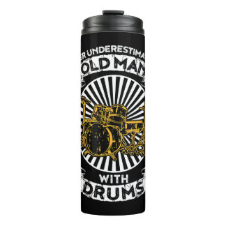 Onderschat nooit een oud Man met drums-shirt Thermosbeker
