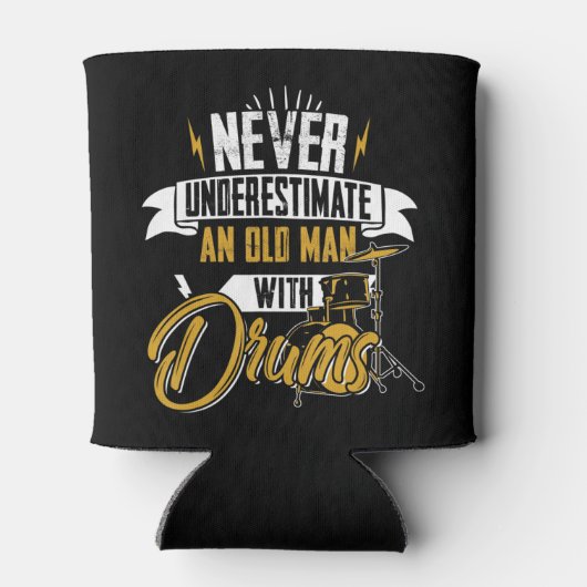 Onderschat nooit een oud Man met drums voor mannen Blikjeskoeler (Achterkant)