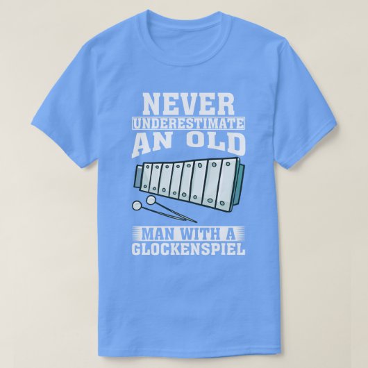 Onderschat nooit een oud Man met een Glockenspiel T-shirt (Design voorkant)