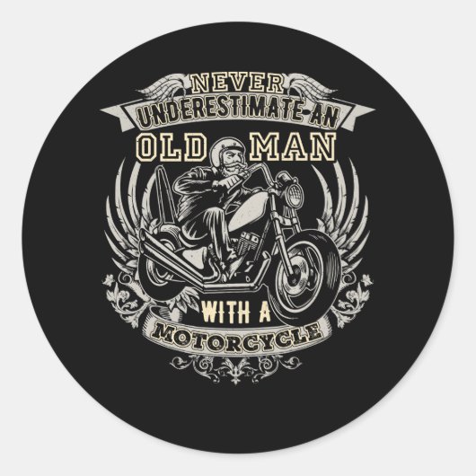Onderschat nooit een oud Man met een motorfiets Ronde Sticker (Voorkant)