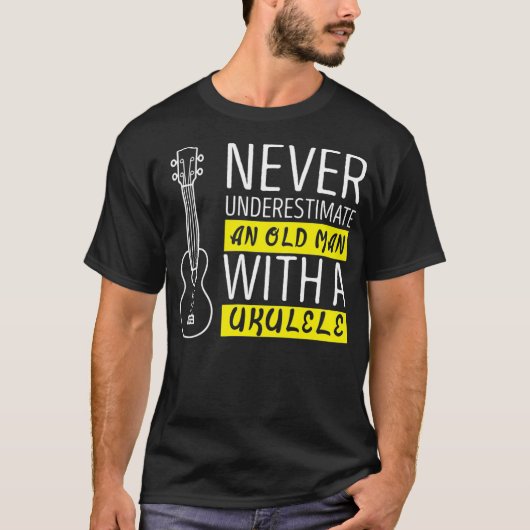 Onderschat nooit een oud man met een ukulele t-shirt (Voorkant)