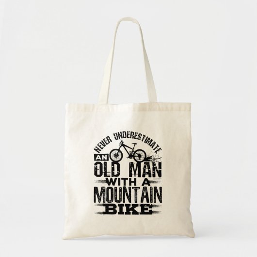 Onderschat nooit een oud Man met Mountain Bike Tote Bag (Voorkant)