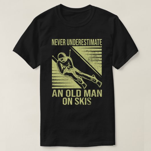 Onderschat nooit een oud Man op de schimnige skier T-shirt (Design voorkant)