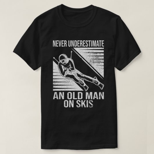 Onderschat nooit een oud Man op de schimnige skier T-shirt (Design voorkant)