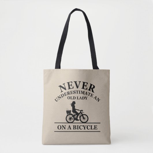 Onderschat nooit een oude dame op een fiets tote bag (Voorkant)