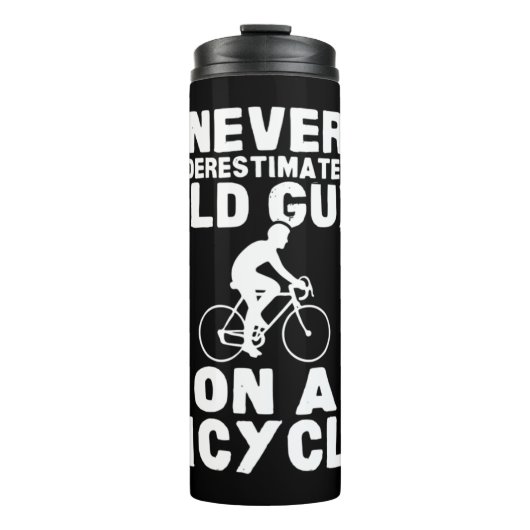 Onderschat nooit een oude man op een fiets cadeau. thermosbeker (Voorkant)
