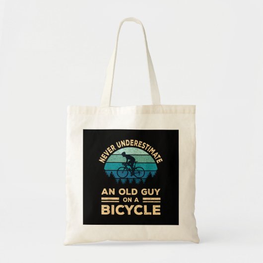 Onderschat nooit een oude man op een fiets grappig tote bag (Voorkant)