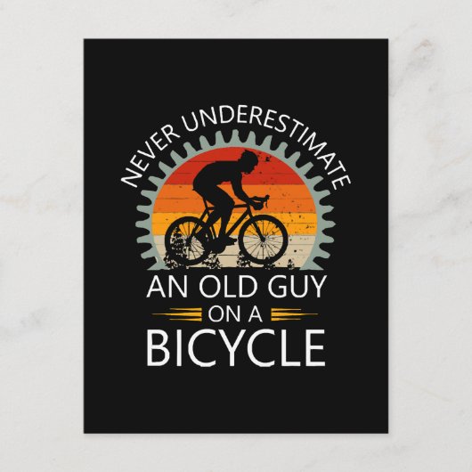 Onderschat nooit een oude man op een fiets informatiekaartje (Voorkant)