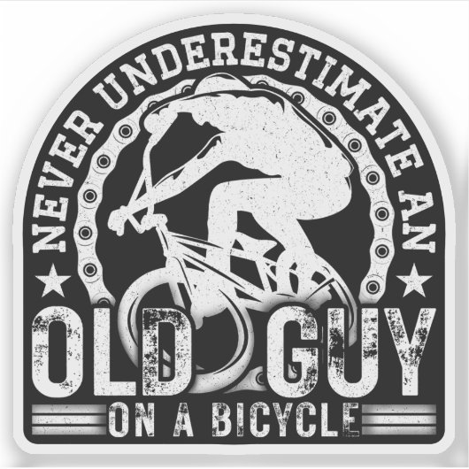 Onderschat nooit een oude man op een fiets. sticker (Voorkant)