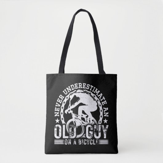 Onderschat nooit een oude man op een fiets. tote bag (Voorkant)