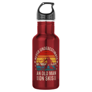 Onderschat Nooit Een Oude Man Op Ski's Retro Waterfles