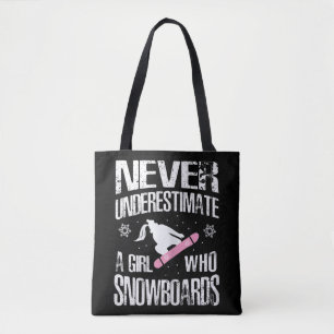 Onderschat nooit een snowboard Girl print Cute Fu Tote Bag