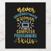 Onderschat nooit een vrouw met een computer wijn etiket (Enkel label)